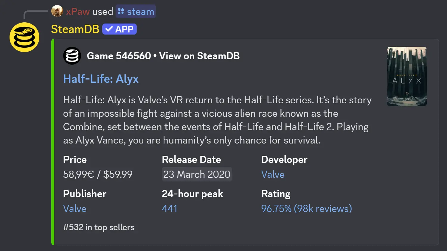 Steam command example