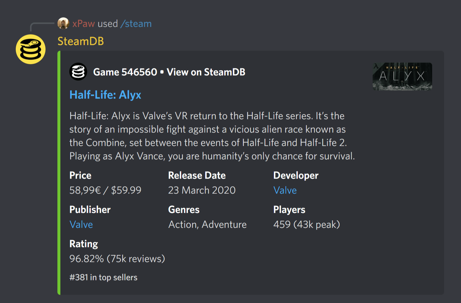 Discord Bot · SteamDB