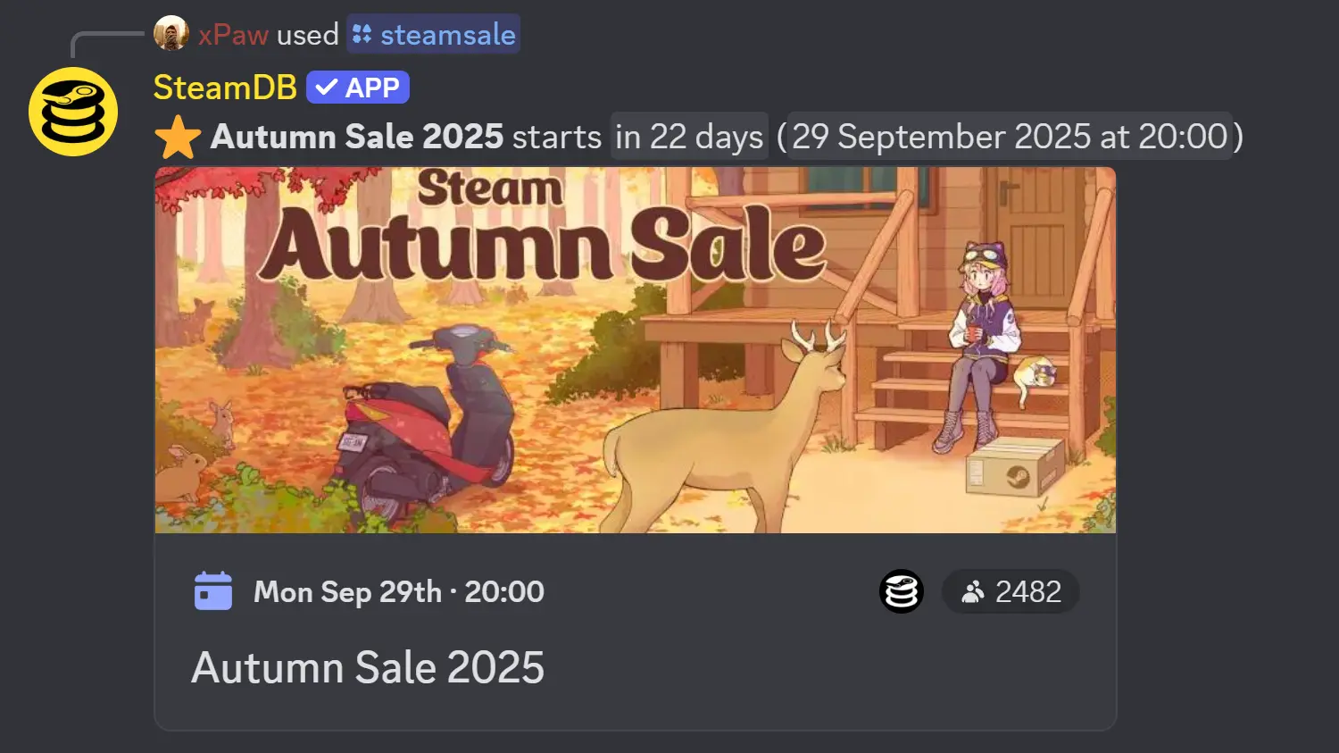 Steam sale command example